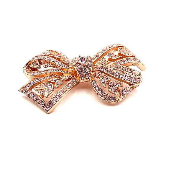 Kenneth Jay Lane KJL Rose Gold Tone Pink Pave Rhinestone Bow Brooch 2" - Picture 5 of 9